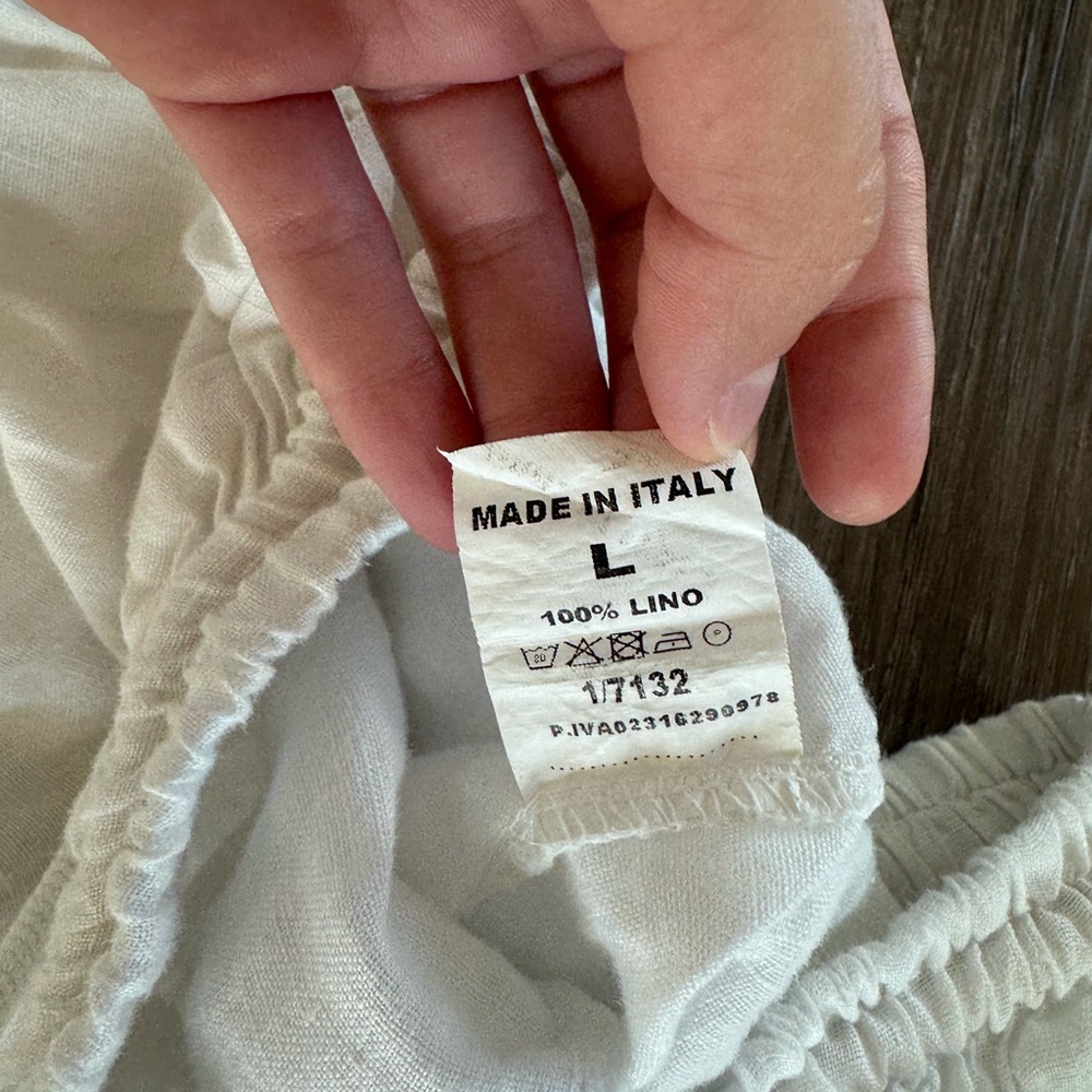 Italian White Linen Drawstring Pants - Picture 3 of 4